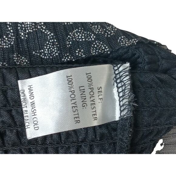 New Easel Black Metallic Animal Print Smocked Waist Blouse Sz L Long Sleeve - Picture 11 of 11